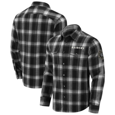 Las Vegas Raiders Darius Rucker Collection by Fanatics Black Flannel Plaid Full-Snap Shirt
