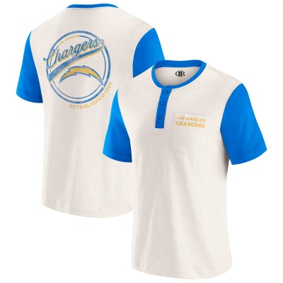 Los Angeles Chargers Darius Rucker Collection by Fanatics Cream Henley Colorblock Slub Pocket T-Shirt