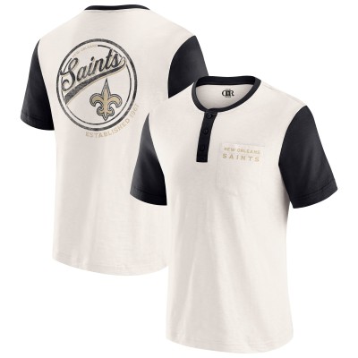Футболка New Orleans Saints Darius Rucker Collection by Fanatics Cream Henley Colorblock Slub Pocket