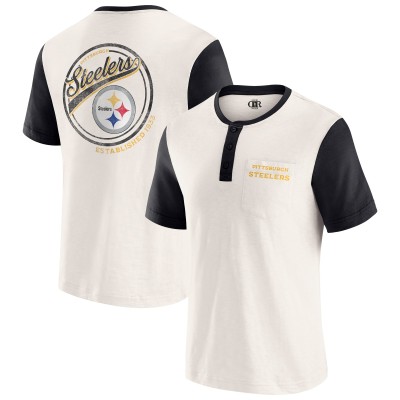 Футболка Pittsburgh Steelers Darius Rucker Collection by Fanatics Cream Henley Colorblock Slub Pocket