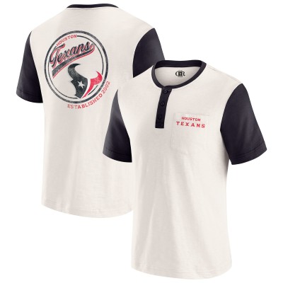 Футболка Houston Texans Darius Rucker Collection by Fanatics Cream Henley Colorblock Slub Pocket