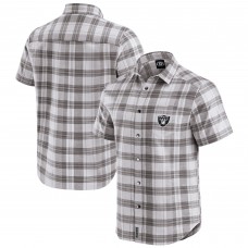 Las Vegas Raiders Darius Rucker Collection by Fanatics Gray Team Plaid Short Sleeve Full-Snap Shirt