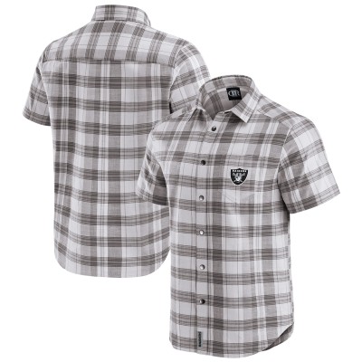 Las Vegas Raiders Darius Rucker Collection by Fanatics Gray Team Plaid Short Sleeve Full-Snap Shirt