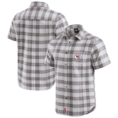 Kansas City Chiefs Darius Rucker Collection by Fanatics Gray Team Plaid Short Sleeve Full-Snap Shirt
