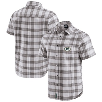 Рубашка с коротким рукавом на кнопках Green Bay Packers Darius Rucker Collection by Fanatics Gray Team Plaid