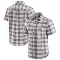 Miami Dolphins Darius Rucker Collection by Fanatics Gray Team Plaid Short Sleeve Full-Snap Shirt
