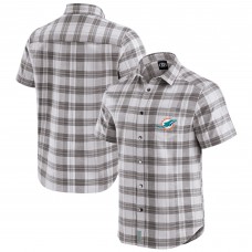 Miami Dolphins Darius Rucker Collection by Fanatics Gray Team Plaid Short Sleeve Full-Snap Shirt