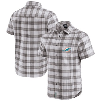 Miami Dolphins Darius Rucker Collection by Fanatics Gray Team Plaid Short Sleeve Full-Snap Shirt