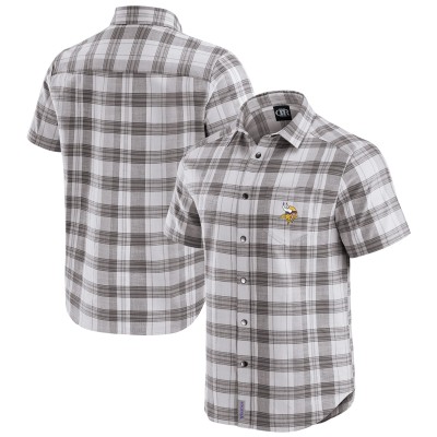 Minnesota Vikings Darius Rucker Collection by Fanatics Gray Team Plaid Short Sleeve Full-Snap Shirt
