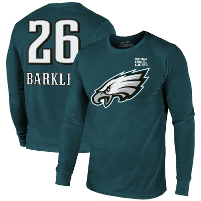 Футболка с длинным рукавом Saquon Barkley Philadelphia Eagles Majestic Threads Super Bowl LIX Player Name & Number Tri-Blend - Midnight Green