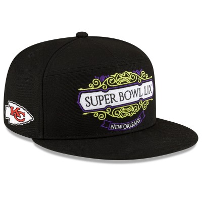 Бейсболка Kansas City Chiefs New Era Black Super Bowl LIX Tarmac Split Panel 9FIFTY Snapback