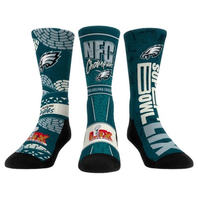Три пары носков Philadelphia Eagles Rock Em Socks Unisex 2024 NFC Champions