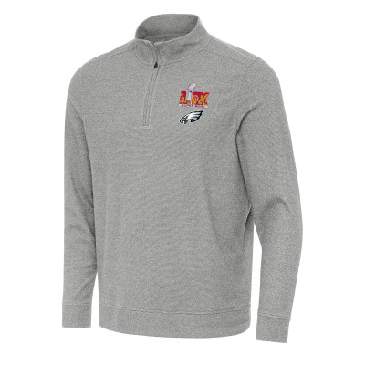 Philadelphia Eagles Antigua Super Bowl LIX Subtle Quarter-Zip Top - Heather Gray