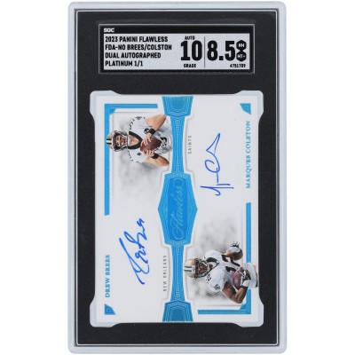 Drew Brees and Marques Colston New Orleans Saints Autographed 2023 Panini Flawless Platinum Dual Auto #FDA-NO #1/1 SGC Authenticated 8.5/10 Card