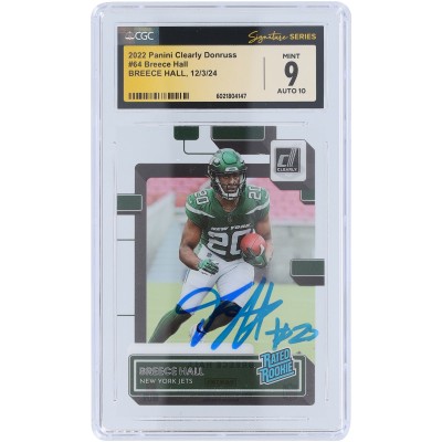 Breece Hall New York Jets Autographed 2022 Panini Clearly Donruss #64 CGC Fanatics Witnessed Authenticated 9/10 Rookie Card