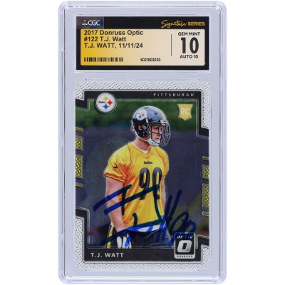 T.J. Watt Pittsburgh Steelers Autographed 2017 Panini Donruss Optic #122 CGC Fanatics Witnessed Authenticated 10/10 Rookie Card