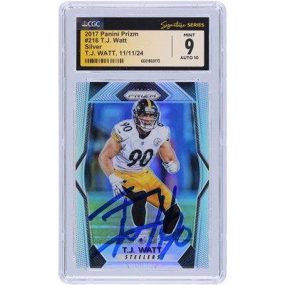 T.J. Watt Pittsburgh Steelers Autographed 2017 Panini Prizm Silver Prizm #216 CGC Fanatics Witnessed Authenticated 9/10 Rookie Card