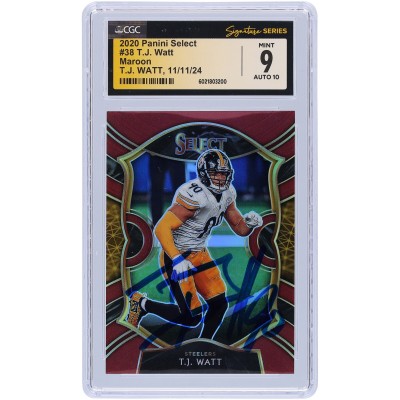 T.J. Watt Pittsburgh Steelers Autographed 2020 Panini Select Maroon Prizm #38 #/149 CGC Fanatics Witnessed Authenticated 9/10 Card