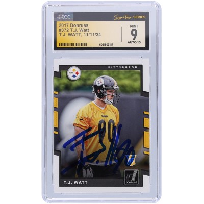 T.J. Watt Pittsburgh Steelers Autographed 2017 Panini Donruss #372 CGC Fanatics Witnessed Authenticated 9/10 Rookie Card