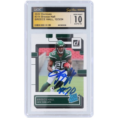Breece Hall New York Jets Autographed 2022 Panini Donruss #314 CGC Fanatics Witnessed Authenticated 10/10 Rookie Card