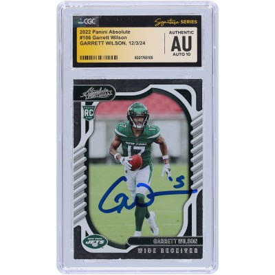 Garrett Wilson New York Jets Autographed 2022 Panini Absolute #106 CGC Fanatics Witnessed Authenticated Auto 10 Rookie Card