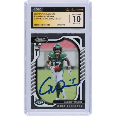Garrett Wilson New York Jets Autographed 2022 Panini Absolute #106 CGC Fanatics Witnessed Authenticated 10/10 Rookie Card