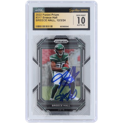 Breece Hall New York Jets Autographed 2022 Panini Prizm #317 CGC Fanatics Witnessed Authenticated 10/10 Rookie Card