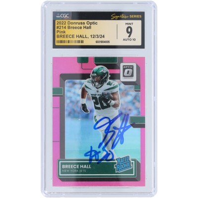 Breece Hall New York Jets Autographed 2022 Panini Donruss Optic Pink #214 CGC Fanatics Witnessed Authenticated 9/10 Rookie Card