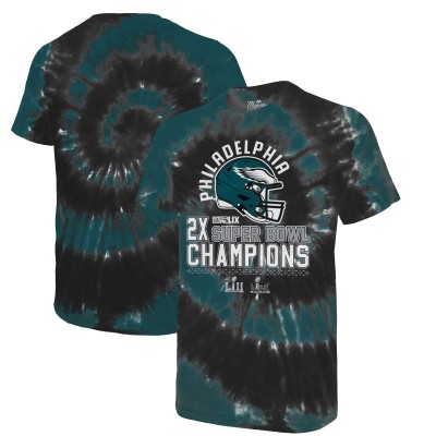 Футболка Philadelphia Eagles Majestic Threads Two-Time Super Bowl Champions Hard Count Spiral Tie-Dye - Midnight Green/Black