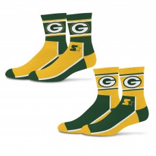 Unisex Green Bay Packers Starter Green/Gold Double Color Block 2-Pack Mid-Crew Socks