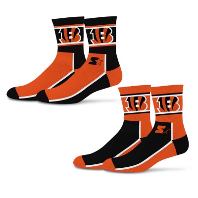 Unisex Cincinnati Bengals Starter Black/Orange Double Color Block 2-Pack Mid-Crew Socks