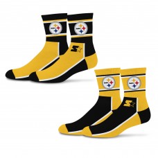 Unisex Pittsburgh Steelers Starter Black/Gold Double Color Block 2-Pack Mid-Crew Socks