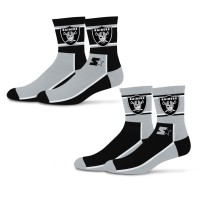 Unisex Las Vegas Raiders Starter Black/Silver Double Color Block 2-Pack Mid-Crew Socks