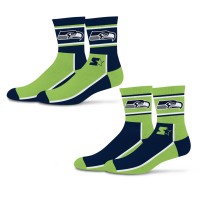 Unisex Seattle Seahawks Starter College Navy/Neon Green Double Color Block 2-Pack Mid-Crew Socks