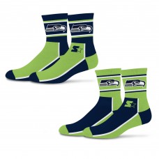 Unisex Seattle Seahawks Starter College Navy/Neon Green Double Color Block 2-Pack Mid-Crew Socks