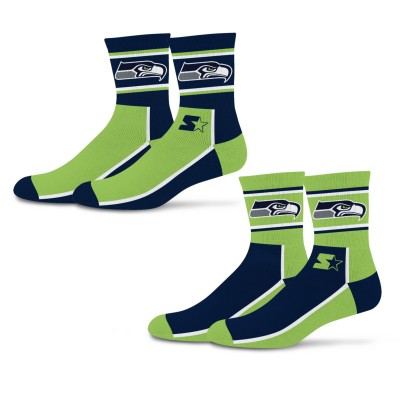 Unisex Seattle Seahawks Starter College Navy/Neon Green Double Color Block 2-Pack Mid-Crew Socks