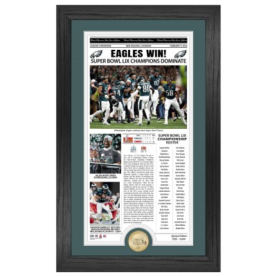 Philadelphia Eagles Highland Mint Super Bowl LIX Champions Framed 12 x 20 Front Page Cover Bronze Coin Photo Mint
