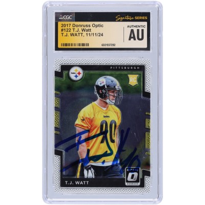 T.J. Watt Pittsburgh Steelers Autographed 2017 Panini Donruss Optic #122 CGC Fanatics Witnessed Authenticated Rookie Card