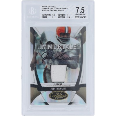 Jim Brown Cleveland Browns Autographed 2009 Leaf Certified 2 Color GU Relic #210 #19/25 BGS Authenticated 7.5/10 Card - 9.5,7,9,9.5 Subgrades