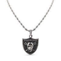 Las Vegas Raiders GLD 14K White Gold Logo Pendant & Rope Chain