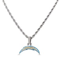 Los Angeles Chargers GLD 14K White Gold Logo Pendant & Rope Chain