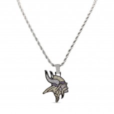 Minnesota Vikings GLD 14K White Gold Logo Pendant & Rope Chain