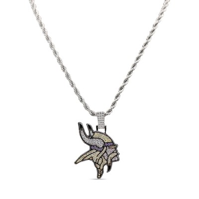 Minnesota Vikings GLD 14K White Gold Logo Pendant & Rope Chain