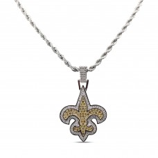New Orleans Saints GLD 14K White Gold Logo Pendant & Rope Chain