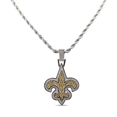 New Orleans Saints GLD 14K White Gold Logo Pendant & Rope Chain