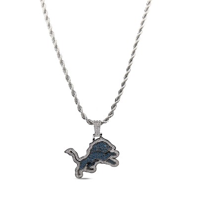 Detroit Lions The GLD Shop 14K White Gold Logo Pendant & Rope Chain