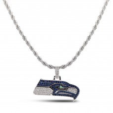 Seattle Seahawks GLD 14K White Gold Logo Pendant & Rope Chain