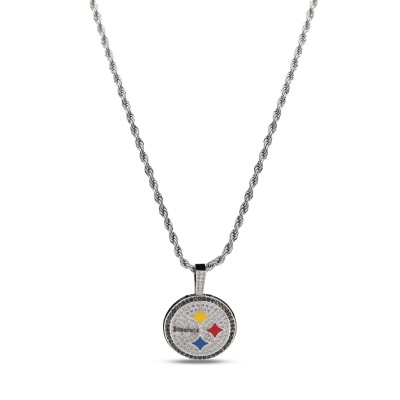 Pittsburgh Steelers GLD 14K White Gold Logo Pendant & Rope Chain