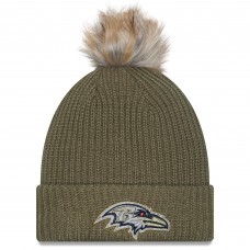 Шапка с помпоном женская Baltimore Ravens New Era Dark Green 2025 Salute to Service