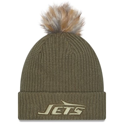Шапка с помпоном женская New York Jets New Era Dark Green 2025 Salute to Service